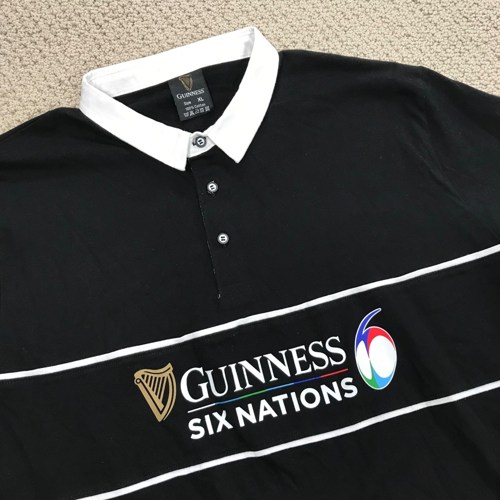 Guinness Six Nations Rugby Polo Shirt Mens XL Black Short Sleeve Cotton Logo